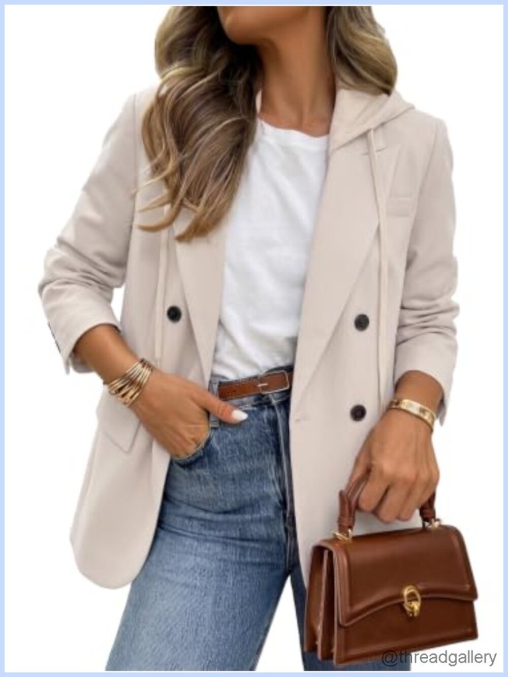 Oversized Tweed Hooded Plaid Blazer Business Casual Fall Jacket